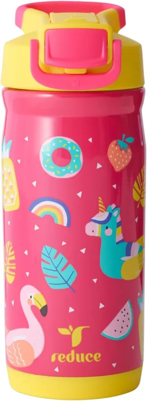 REDUCE 14 oz Hydrate Pro Stainless Steel Insulated Water Bottle - Flip Top Leak-Proof Lid, Dishwasher Safe, BPA-Free, Dual Wall Vacuum, Keeps Drinks Cold for 48 Hrs, Cup Holder Friendly - Pool Party