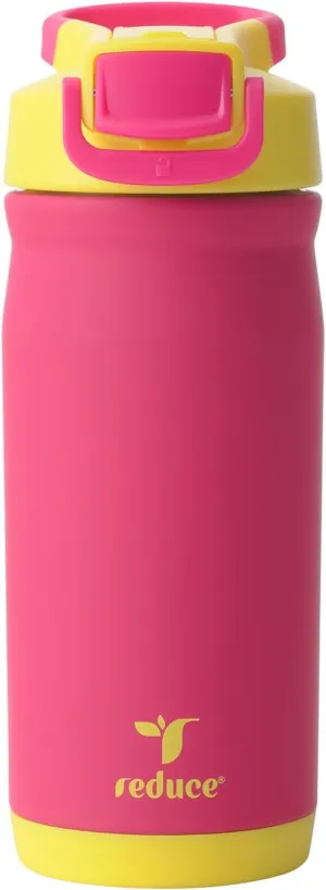 REDUCE 14 oz Hydrate Pro Stainless Steel Insulated Water Bottle - Flip Top Leak-Proof Lid,Dishwasher Safe, BPA-Free, Dual Wall Vacuum, Keeps Drinks Cold for 48 Hrs, Cup Holder Friendly - Pink Lemonade