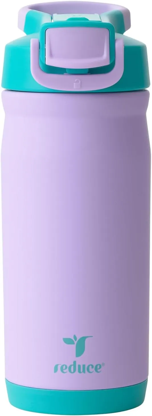 REDUCE 14 oz Hydrate Pro Stainless Steel Insulated Water Bottle - Flip Top Leak-Proof Lid,Dishwasher Safe,BPA-Free, Dual Wall Vacuum, Keeps Drinks Cold for 48 Hrs, Cup Holder Friendly - Mermaid Purple