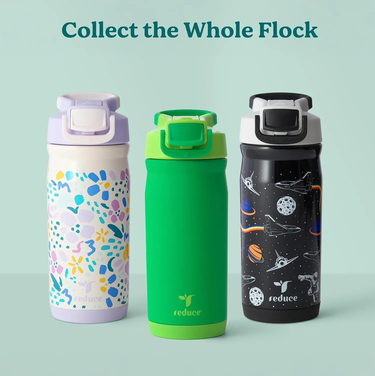 REDUCE 14 oz Hydrate Pro Stainless Steel Insulated Water Bottle - Flip Top Leak-Proof Lid,Dishwasher Safe,BPA-Free,Dual Wall Vacuum,Keeps Drinks Cold for 48 Hrs, Cup Holder Friendly - Abstract Flowers