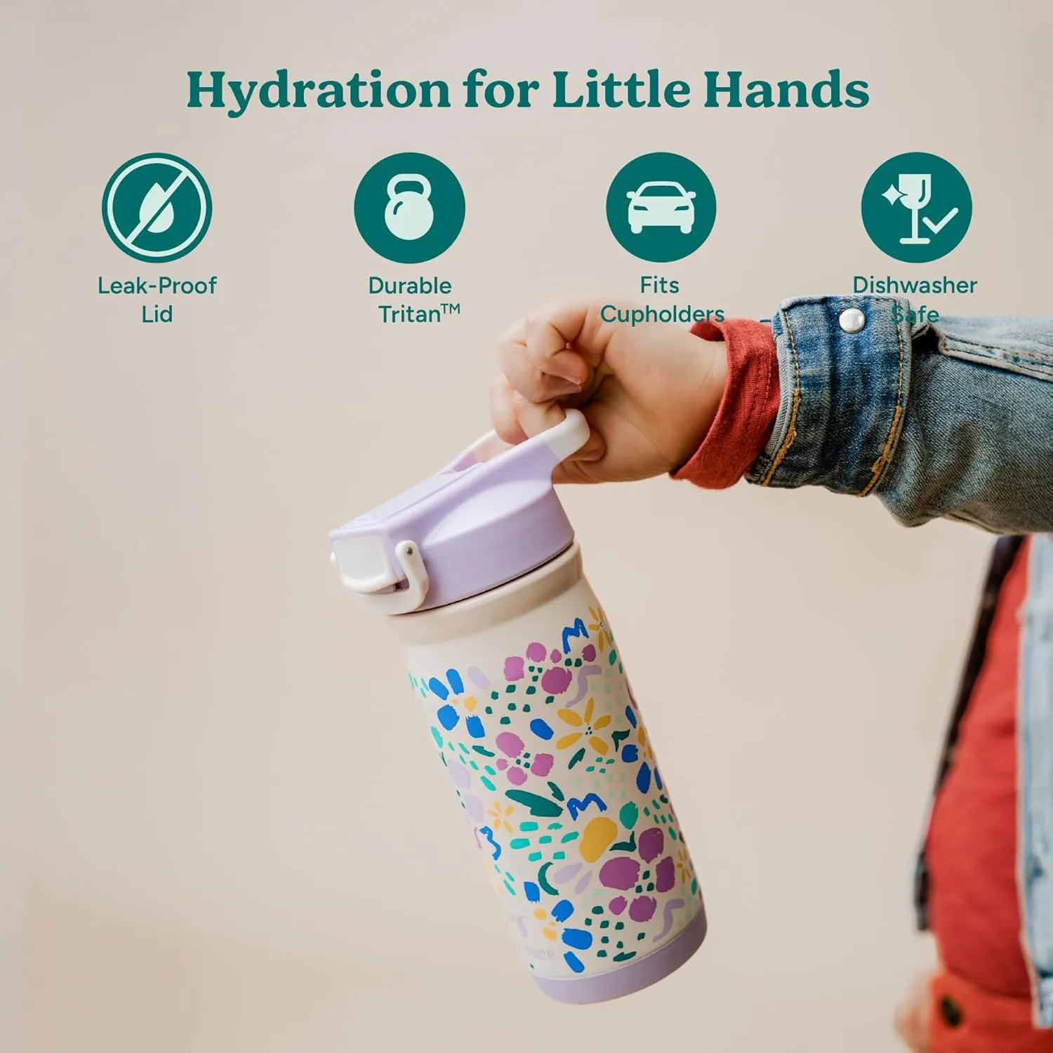 REDUCE 14 oz Hydrate Pro Stainless Steel Insulated Water Bottle - Flip Top Leak-Proof Lid,Dishwasher Safe,BPA-Free,Dual Wall Vacuum,Keeps Drinks Cold for 48 Hrs, Cup Holder Friendly - Abstract Flowers