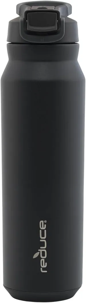 REDUCE 32 oz Hydrate Pro Stainless Steel Insulated Water Bottle - Flip Top Leak-Proof Lid, Dishwasher Safe, BPA-Free, Dual Wall Vacuum, Keeps Drinks Cold for 48 Hrs, Cup Holder Friendly - Black
