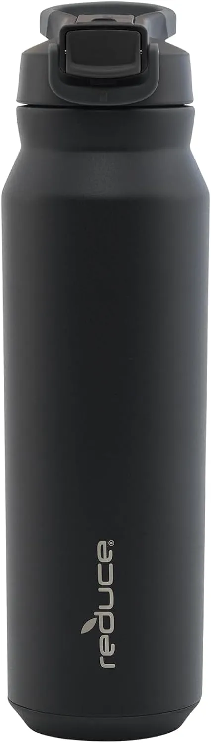 REDUCE 32 oz Hydrate Pro Stainless Steel Insulated Water Bottle - Flip Top Leak-Proof Lid, Dishwasher Safe, BPA-Free, Dual Wall Vacuum, Keeps Drinks Cold for 48 Hrs, Cup Holder Friendly - Black