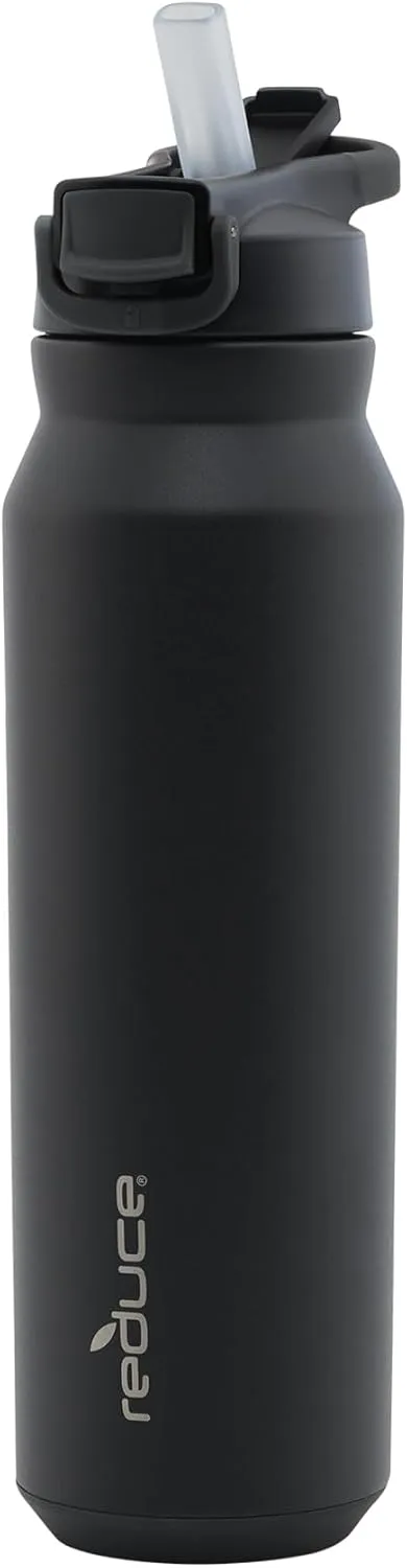 REDUCE 32 oz Hydrate Pro Stainless Steel Insulated Water Bottle - Flip Top Leak-Proof Lid, Dishwasher Safe, BPA-Free, Dual Wall Vacuum, Keeps Drinks Cold for 48 Hrs, Cup Holder Friendly - Black