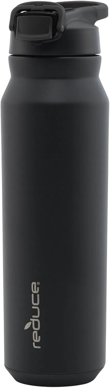 REDUCE 32 oz Hydrate Pro Stainless Steel Insulated Water Bottle - Flip Top Leak-Proof Lid, Dishwasher Safe, BPA-Free, Dual Wall Vacuum, Keeps Drinks Cold for 48 Hrs, Cup Holder Friendly - Black