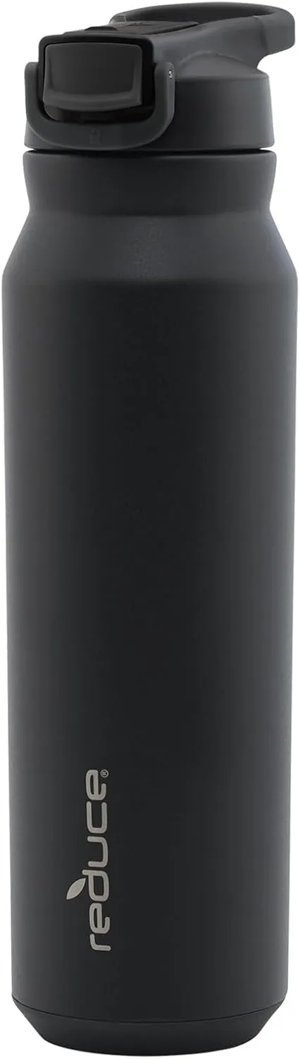 REDUCE 32 oz Hydrate Pro Stainless Steel Insulated Water Bottle - Flip Top Leak-Proof Lid, Dishwasher Safe, BPA-Free, Dual Wall Vacuum, Keeps Drinks Cold for 48 Hrs, Cup Holder Friendly - Black