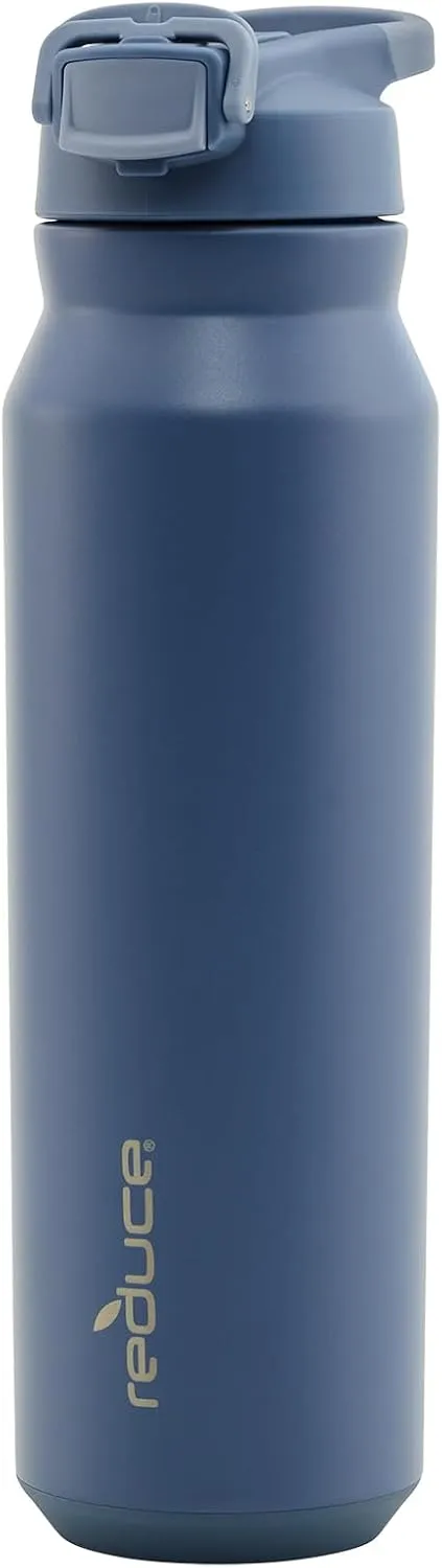 REDUCE 32 oz Hydrate Pro Stainless Steel Insulated Water Bottle - Flip Top Leak-Proof Lid, Dishwasher Safe, BPA-Free, Dual Wall Vacuum, Keeps Drinks Cold for 48 Hrs, Cup Holder Friendly - Mineral Blue