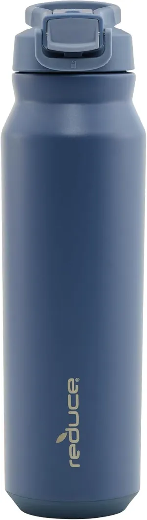 REDUCE 32 oz Hydrate Pro Stainless Steel Insulated Water Bottle - Flip Top Leak-Proof Lid, Dishwasher Safe, BPA-Free, Dual Wall Vacuum, Keeps Drinks Cold for 48 Hrs, Cup Holder Friendly - Mineral Blue