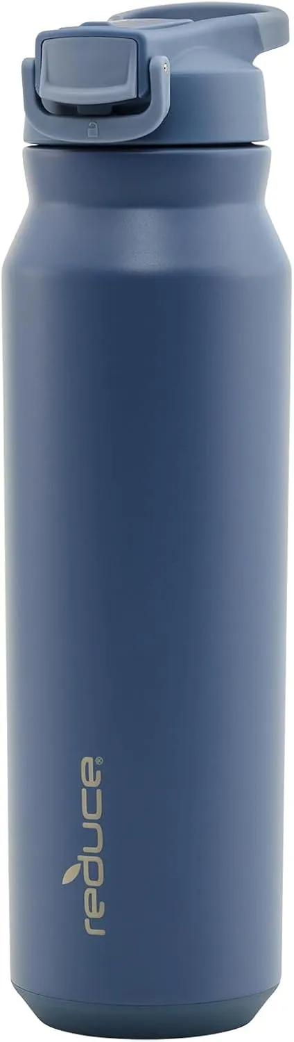 REDUCE 32 oz Hydrate Pro Stainless Steel Insulated Water Bottle - Flip Top Leak-Proof Lid, Dishwasher Safe, BPA-Free, Dual Wall Vacuum, Keeps Drinks Cold for 48 Hrs, Cup Holder Friendly - Mineral Blue