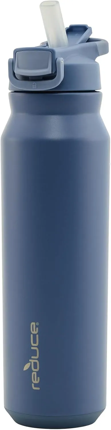REDUCE 32 oz Hydrate Pro Stainless Steel Insulated Water Bottle - Flip Top Leak-Proof Lid, Dishwasher Safe, BPA-Free, Dual Wall Vacuum, Keeps Drinks Cold for 48 Hrs, Cup Holder Friendly - Mineral Blue