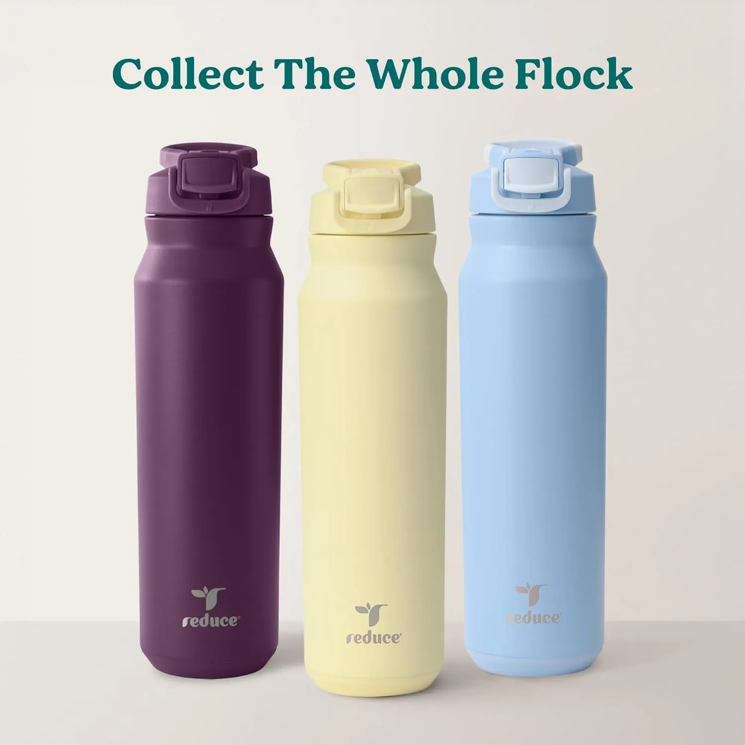 REDUCE 32 oz Hydrate Pro Stainless Steel Insulated Water Bottle - Flip Top Leak-Proof Lid, Dishwasher Safe, BPA-Free, Dual Wall Vacuum, Keeps Drinks Cold for 48 Hrs, Cup Holder Friendly - Sangria