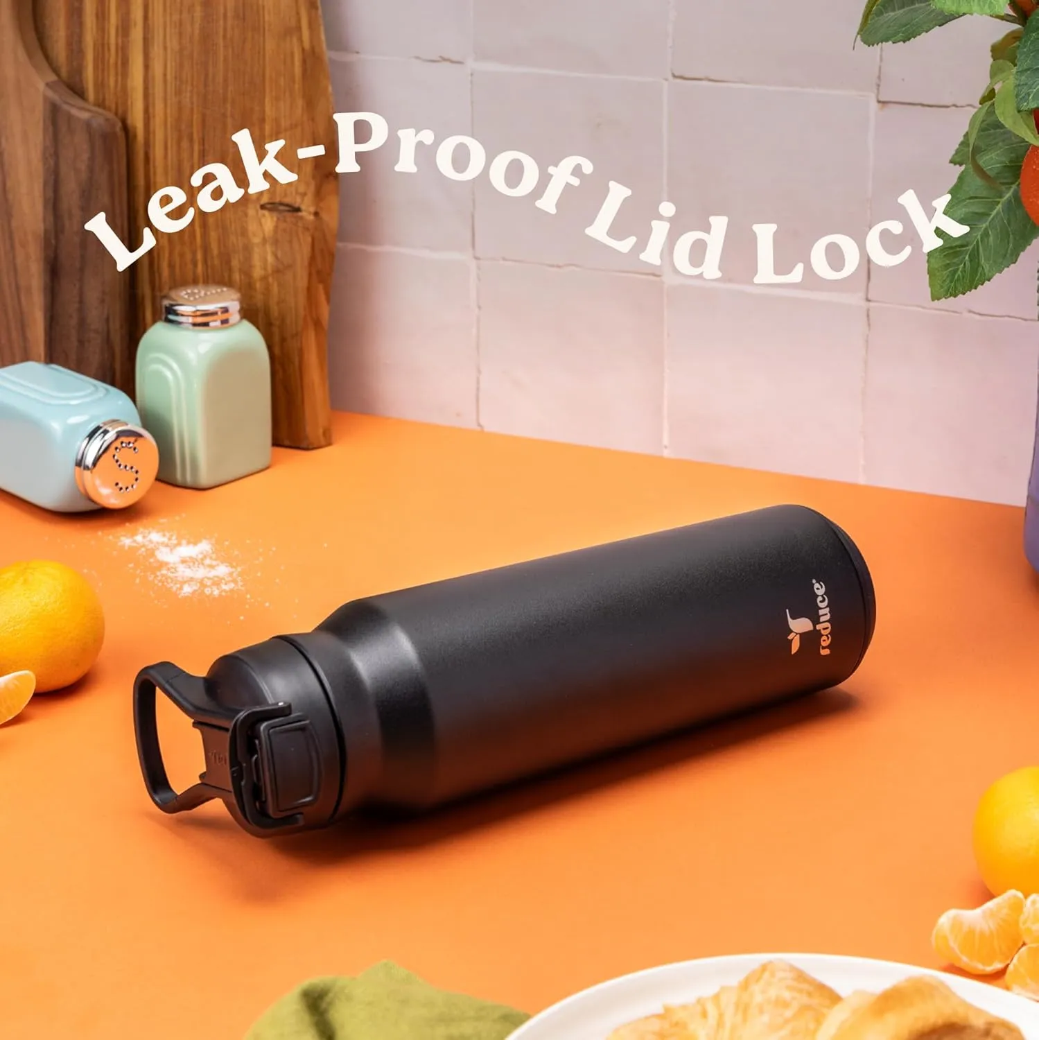 REDUCE 32 oz Hydrate Pro Stainless Steel Insulated Water Bottle - Flip Top Leak-Proof Lid, Dishwasher Safe, BPA-Free, Dual Wall Vacuum, Keeps Drinks Cold for 48 Hrs, Cup Holder Friendly - Sangria