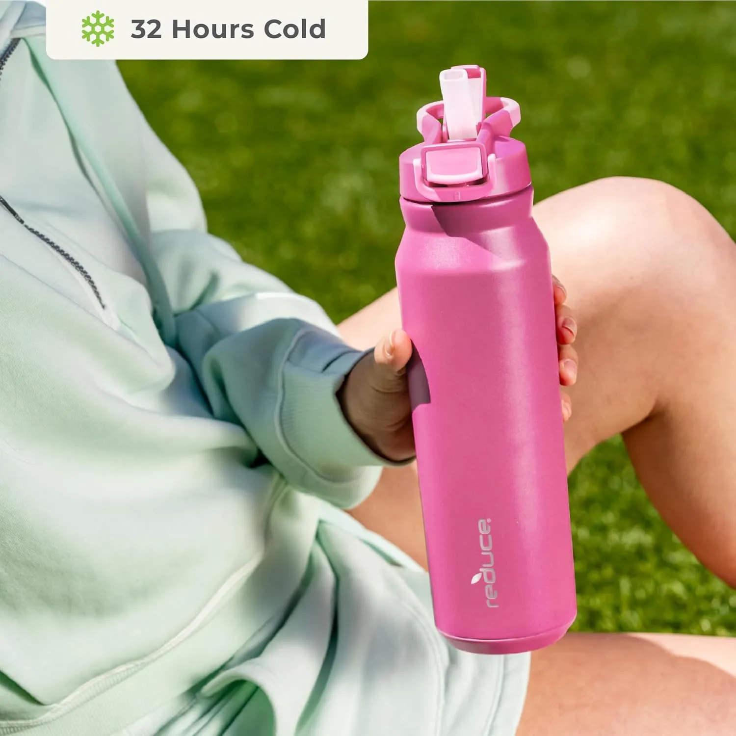 REDUCE 32 oz Hydrate Pro Stainless Steel Insulated Water Bottle - Flip Top Leak-Proof Lid, Dishwasher Safe, BPA-Free, Dual Wall Vacuum, Keeps Drinks Cold for 48 Hrs, Cup Holder Friendly - Sedona