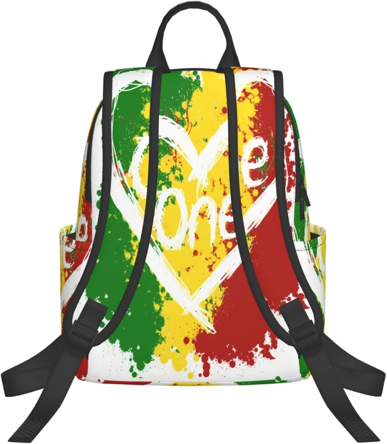Reggae Heart One Loves Rasta Music Jamaica Casual Backpacks Laptop Backpack Outdoor Travel Rucksack Sport Carry-On Daypack Lightweight Bag with Multi-Pockets