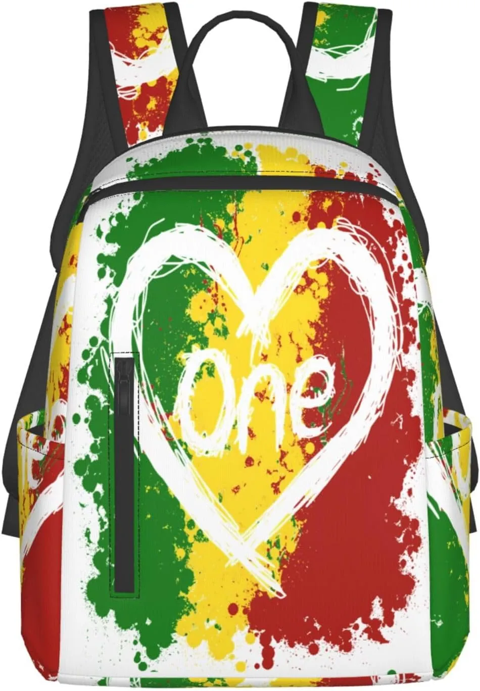 Reggae Heart One Loves Rasta Music Jamaica Casual Backpacks Laptop Backpack Outdoor Travel Rucksack Sport Carry-On Daypack Lightweight Bag with Multi-Pockets