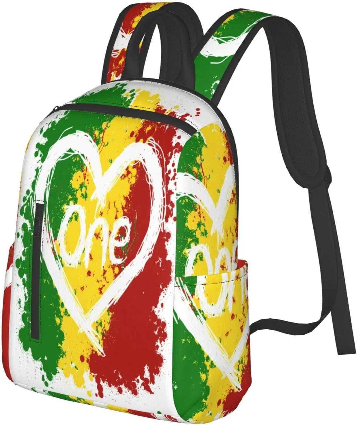 Reggae Heart One Loves Rasta Music Jamaica Casual Backpacks Laptop Backpack Outdoor Travel Rucksack Sport Carry-On Daypack Lightweight Bag with Multi-Pockets