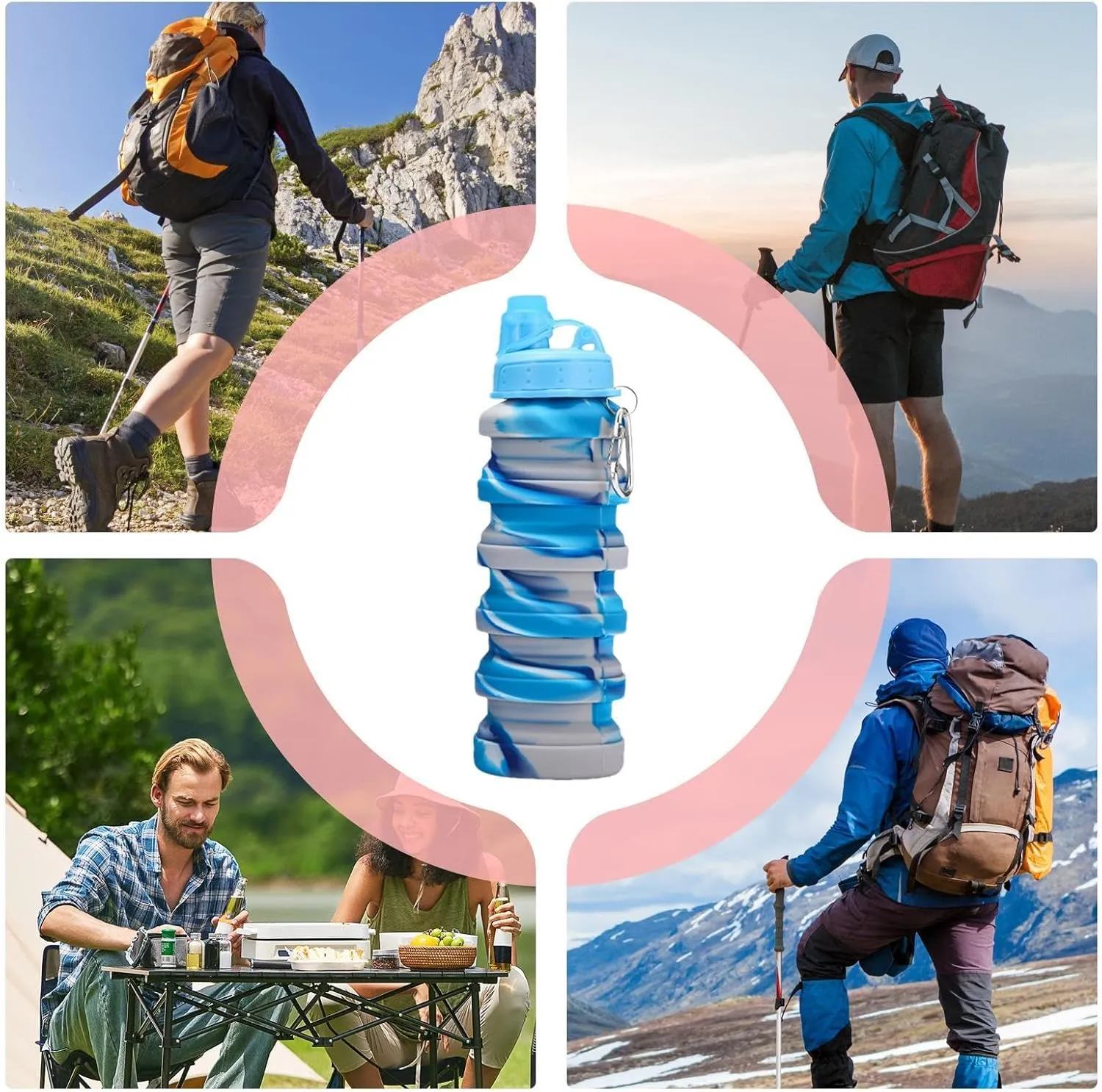 Retractable Water Bottle,Silicone Flexible Water Cup | Reusable Flexible Water Cup, Foldable Sports Water Bottle With Carabiner 700ml For Sports, Gym, Hiking, Travel