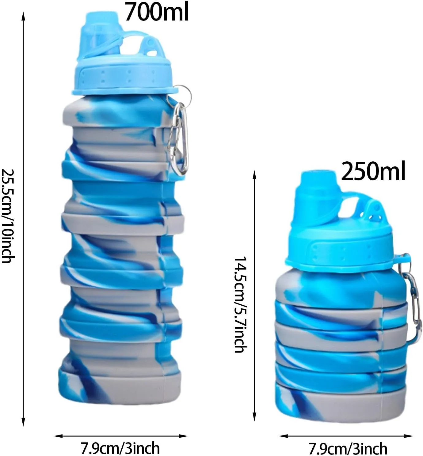 Retractable Water Bottle,Silicone Flexible Water Cup | Reusable Flexible Water Cup, Foldable Sports Water Bottle With Carabiner 700ml For Sports, Gym, Hiking, Travel