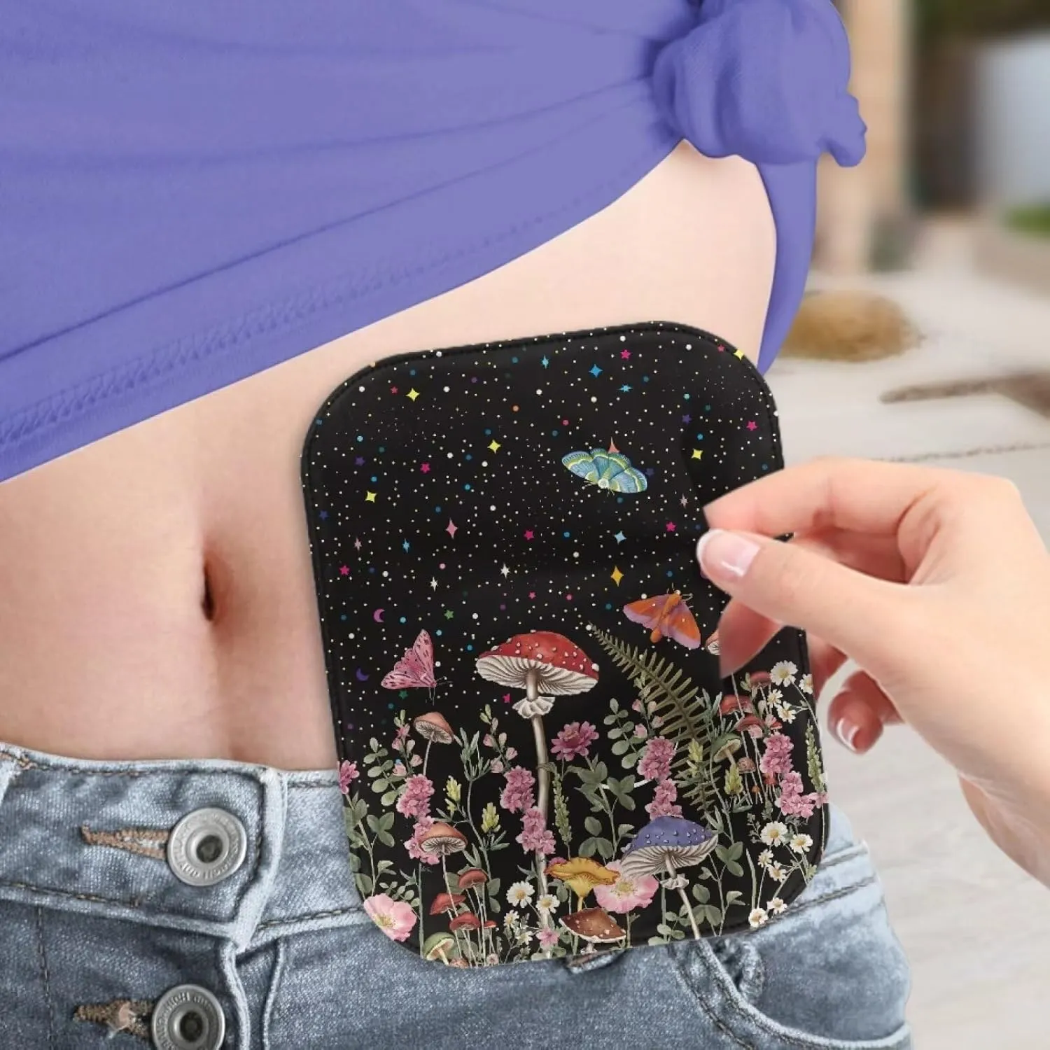 Rnyleeg 4 Pcs Ostomy Pouch Covers for Women Mushroom Butterfly Pattern Colostomy Supplies for Home Work Travel Portable Ostomy Bag Accessories