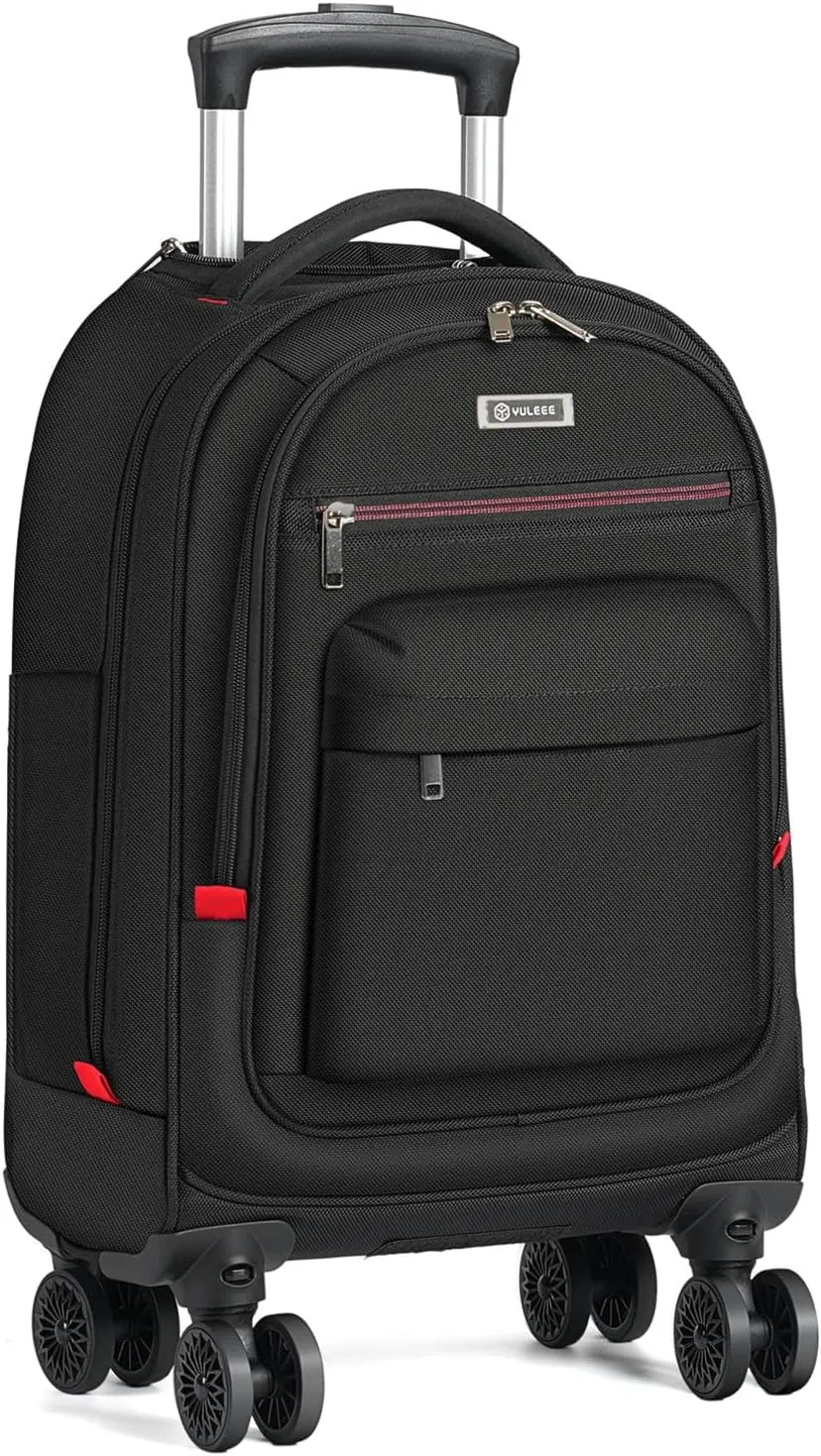 Rolling Backpack - 17 Inch Laptop Backpack with 4 Spinner Wheels Water-Resistant Wheeled Backpacks for Adults Carry-On Computer Bag for Overnight Travel College Work Coummute Black