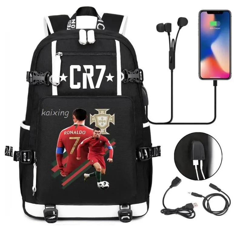 Ronaldo CR7 School Bags Backpack Camouflage  USB 18 inch Laptop Travel Mochila Waterproof