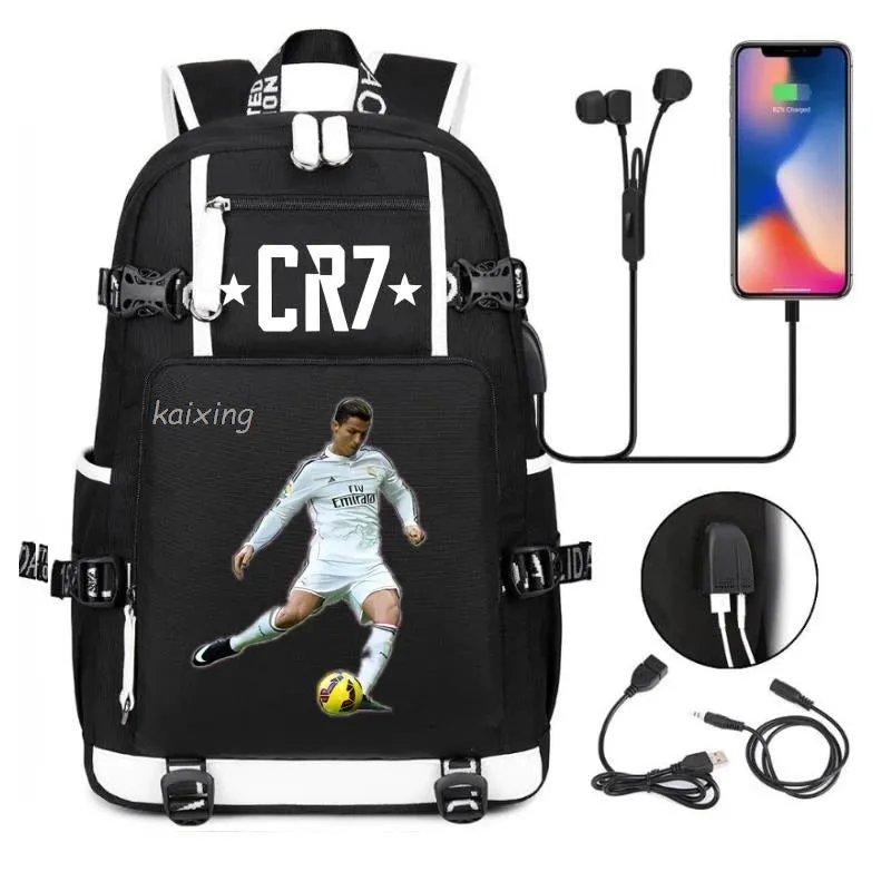 Ronaldo CR7 School Bags Backpack Camouflage  USB 18 inch Laptop Travel Mochila Waterproof