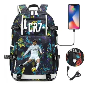 Ronaldo CR7 School Bags Backpack Camouflage  USB 18 inch Laptop Travel Mochila Waterproof