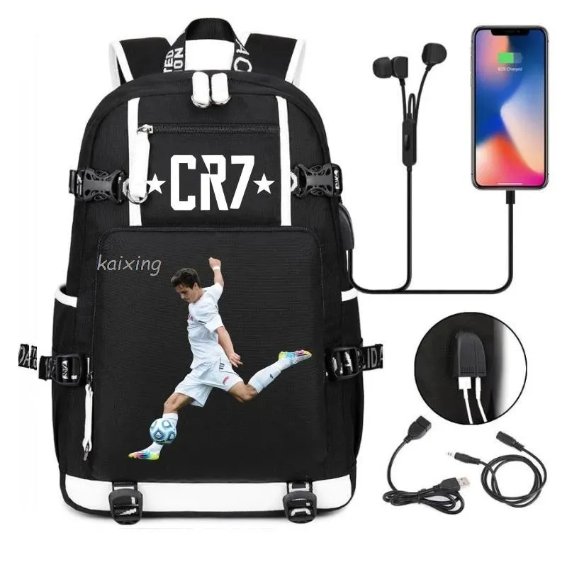 Ronaldo CR7 School Bags Backpack Camouflage  USB 18 inch Laptop Travel Mochila Waterproof