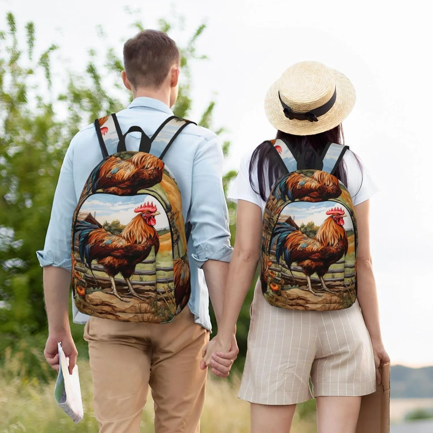 Rooster on Wood in Farmland print Backpack Travel Backpacks for Women Men College Backpack Computer Bag for Travel