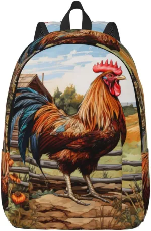 Rooster on Wood in Farmland print Backpack Travel Backpacks for Women Men College Backpack Computer Bag for Travel