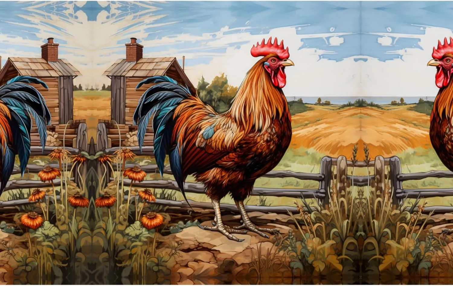 Rooster on Wood in Farmland print Backpack Travel Backpacks for Women Men College Backpack Computer Bag for Travel