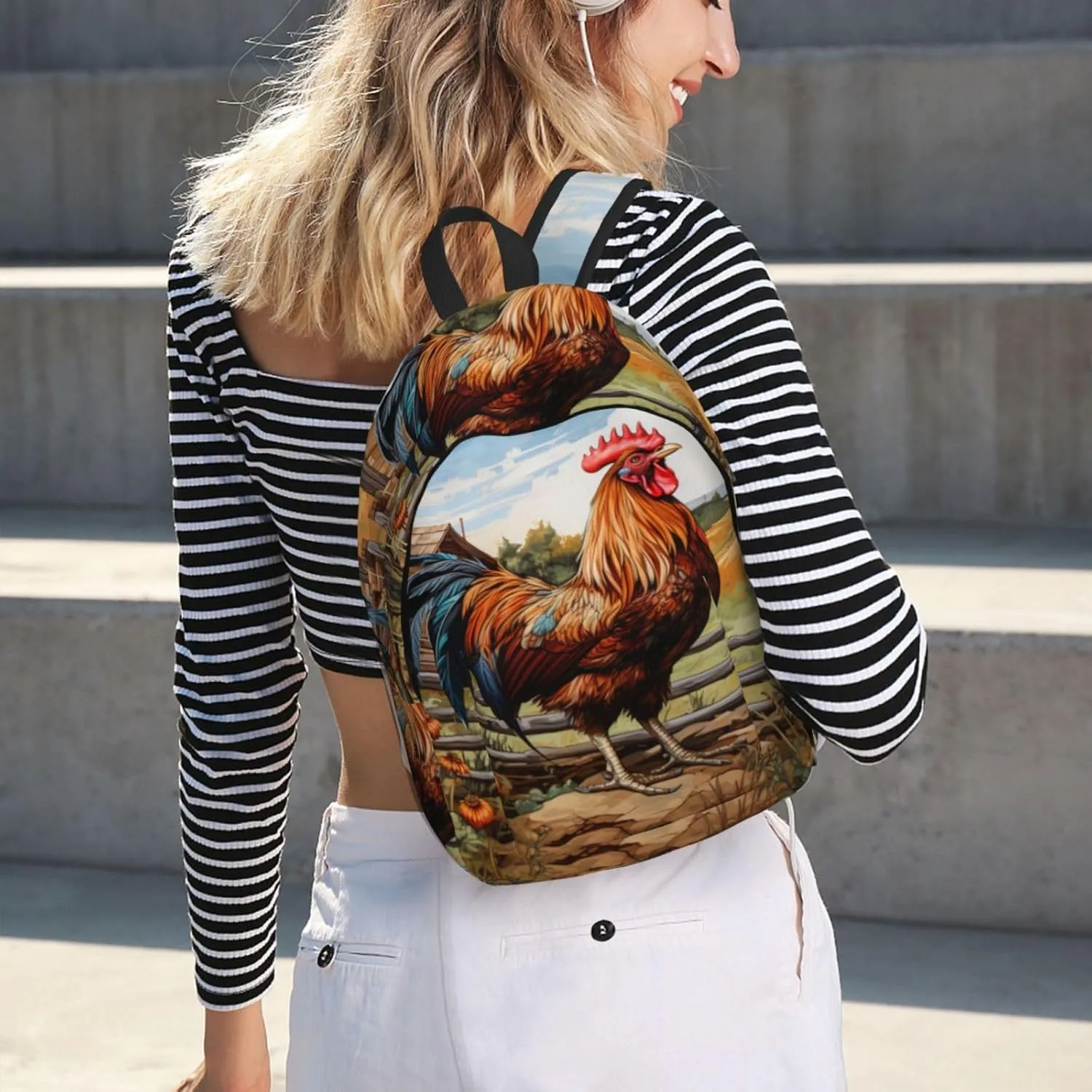 Rooster on Wood in Farmland print Backpack Travel Backpacks for Women Men College Backpack Computer Bag for Travel