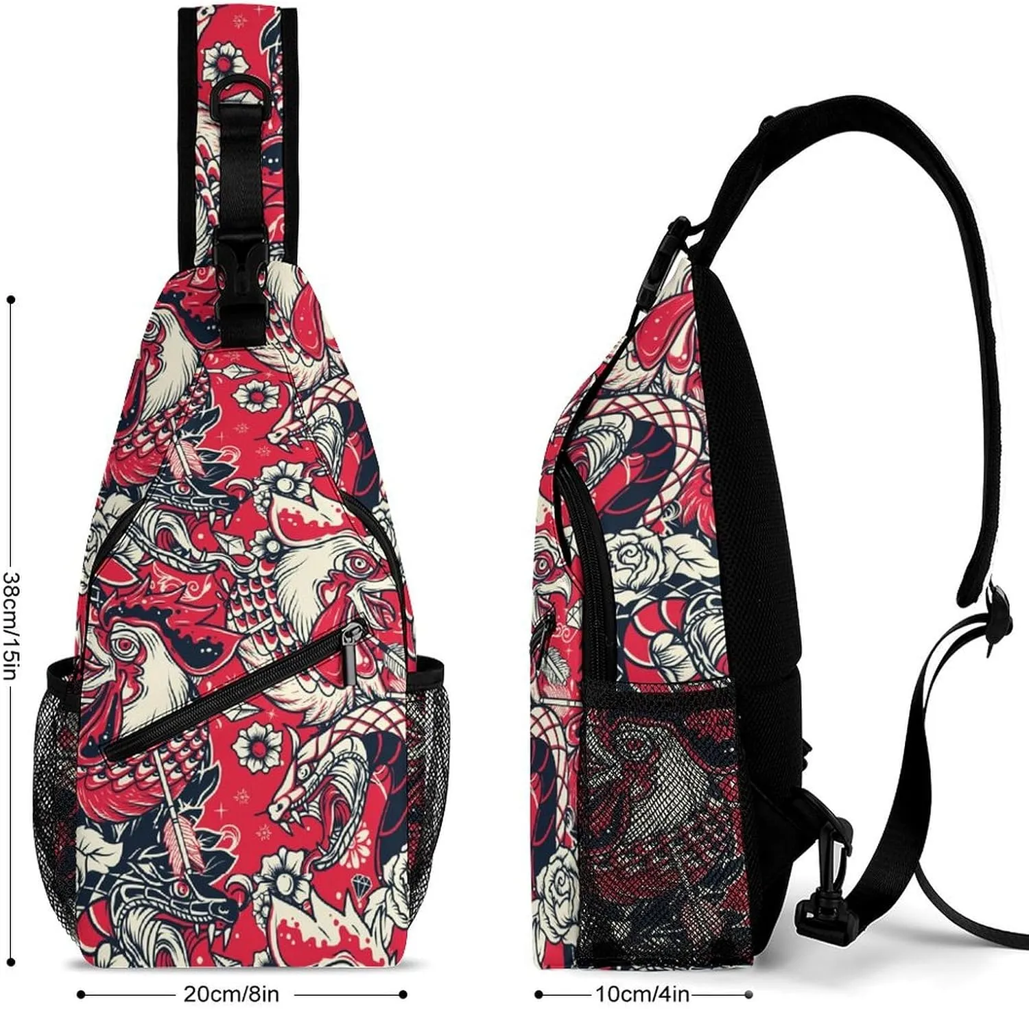 Roosters Sling Backpack Mans Womens Crossbody Backpack Chest Bag Running Daypack Shoulder Bag Casual Daypacks Outdoor Backpacks