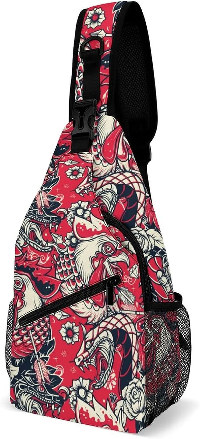 Roosters Sling Backpack Mans Womens Crossbody Backpack Chest Bag Running Daypack Shoulder Bag Casual Daypacks Outdoor Backpacks