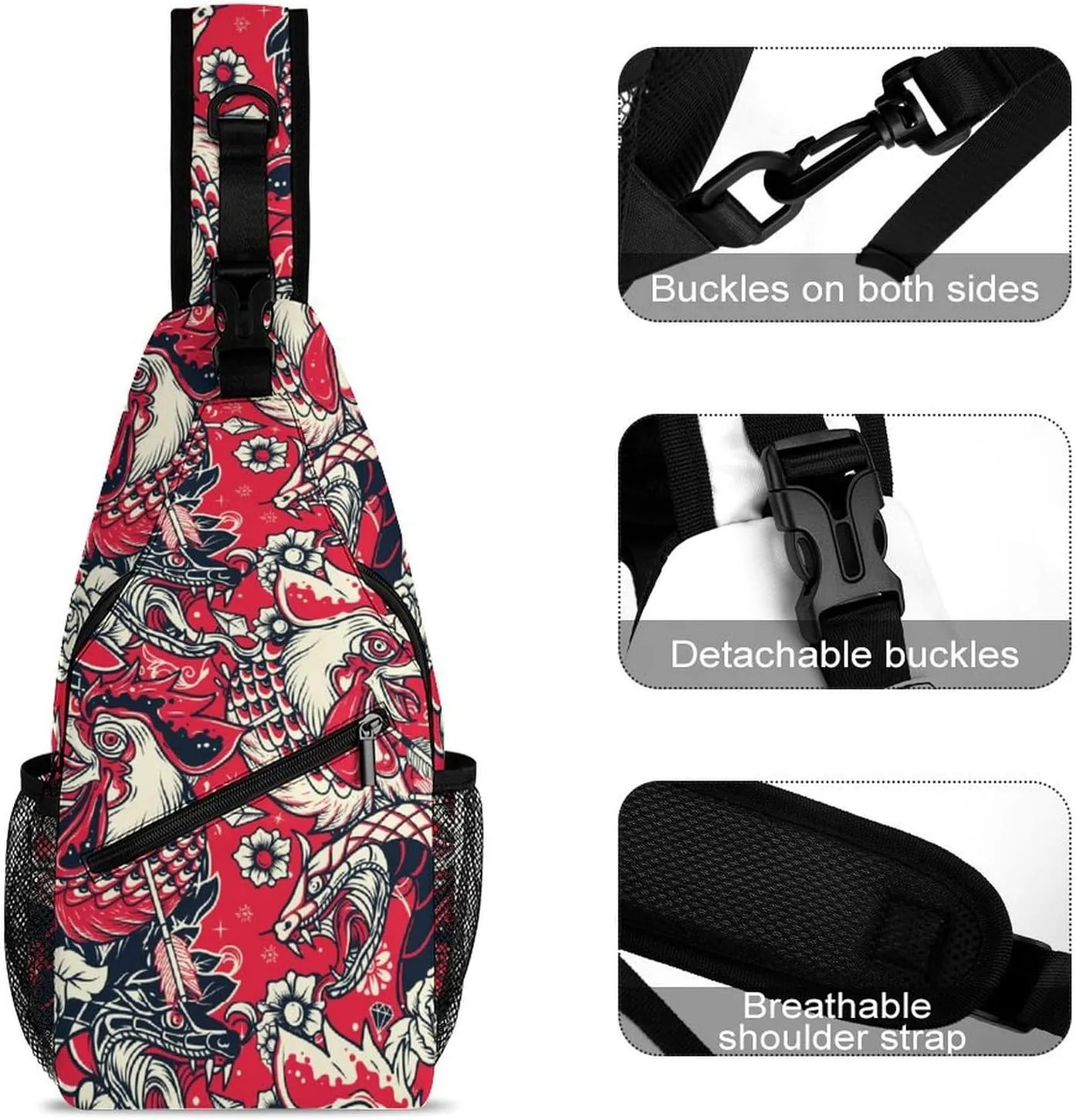 Roosters Sling Backpack Mans Womens Crossbody Backpack Chest Bag Running Daypack Shoulder Bag Casual Daypacks Outdoor Backpacks