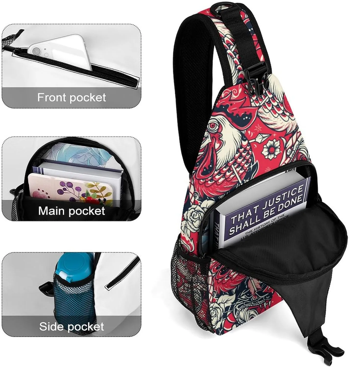 Roosters Sling Backpack Mans Womens Crossbody Backpack Chest Bag Running Daypack Shoulder Bag Casual Daypacks Outdoor Backpacks
