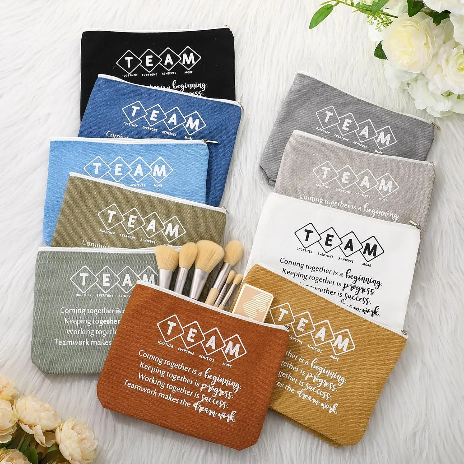 Roowest 20 Pcs Employee Inspirational Gift for Team Coworker Women Makeup Bag Bulk Thank You Gift Office Cosmetic Bags with Zipper for Nurses End of Year Teacher Gifts(Multicolor,Team)