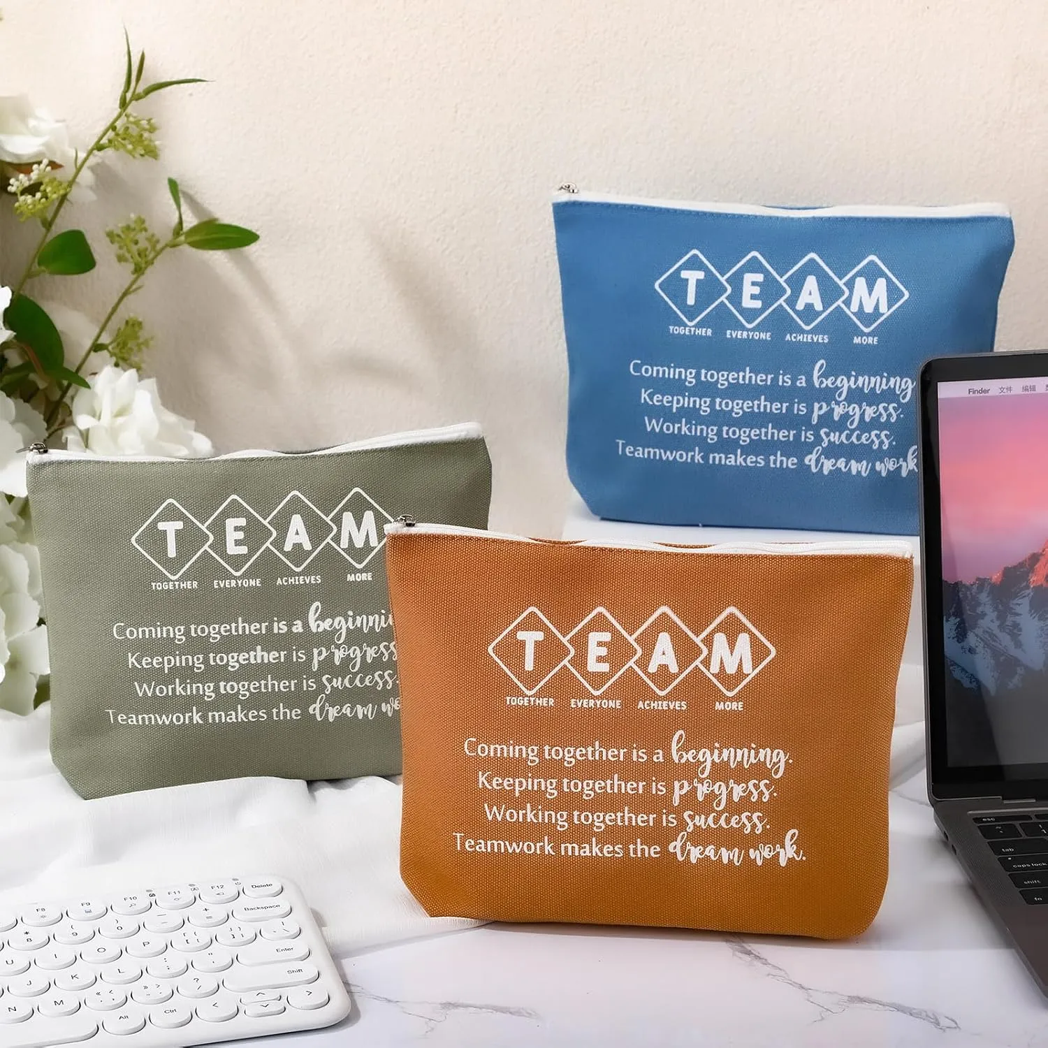Roowest 20 Pcs Employee Inspirational Gift for Team Coworker Women Makeup Bag Bulk Thank You Gift Office Cosmetic Bags with Zipper for Nurses End of Year Teacher Gifts(Multicolor,Team)