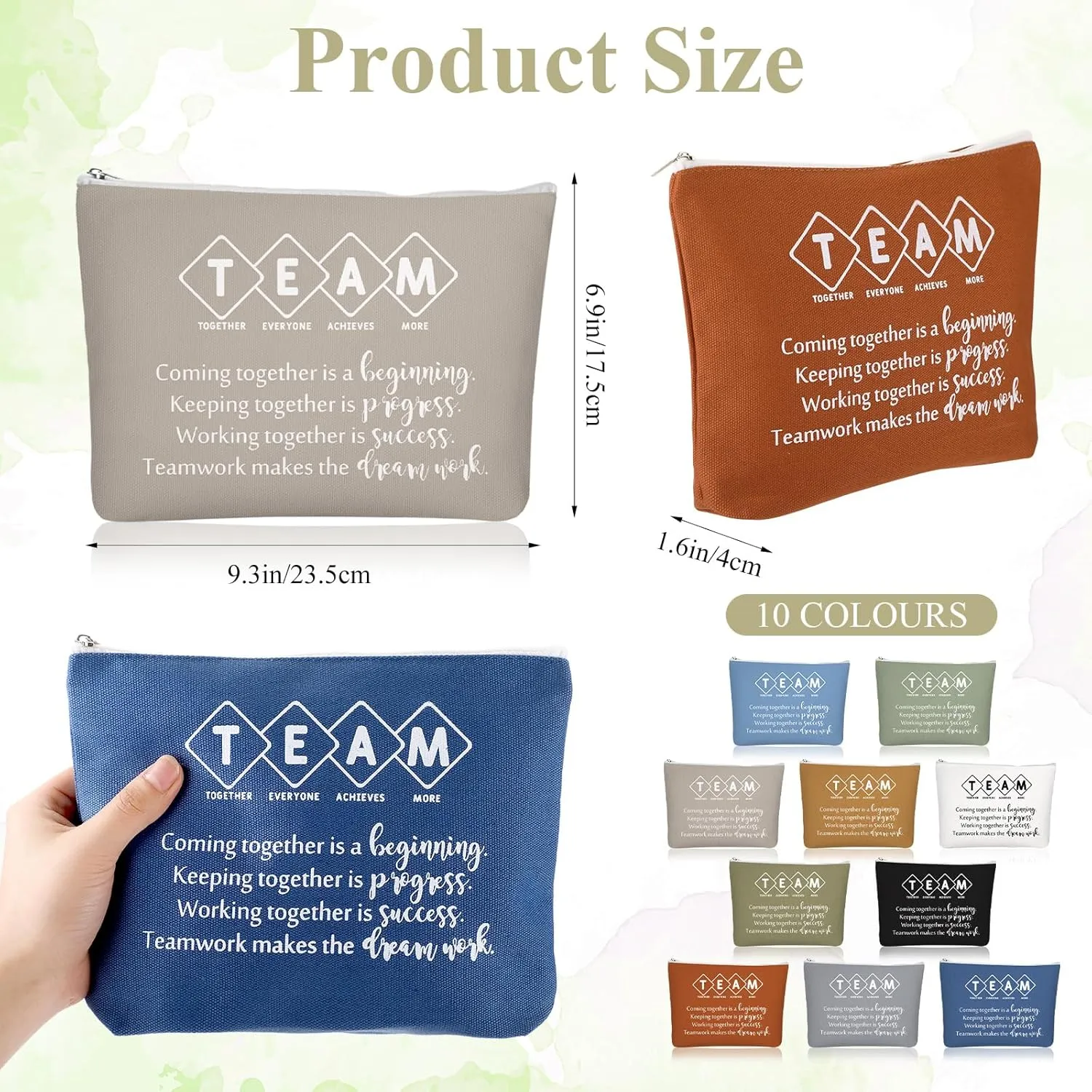 Roowest 20 Pcs Employee Inspirational Gift for Team Coworker Women Makeup Bag Bulk Thank You Gift Office Cosmetic Bags with Zipper for Nurses End of Year Teacher Gifts(Multicolor,Team)