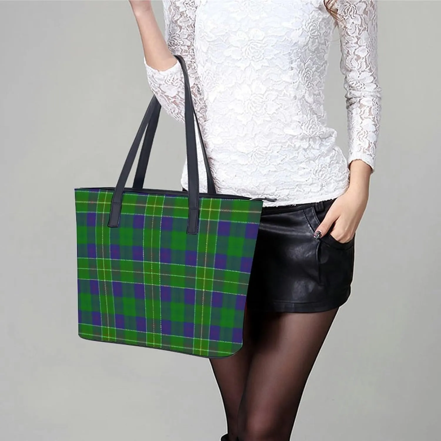 Royal Stewart Tartan Large Capacity Portable Leather Handbag