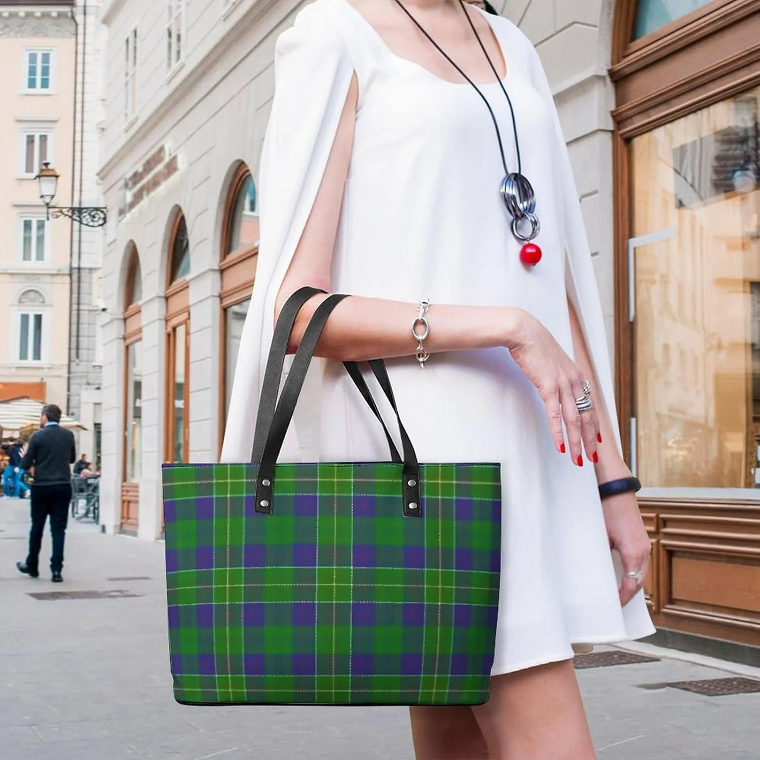 Royal Stewart Tartan Large Capacity Portable Leather Handbag