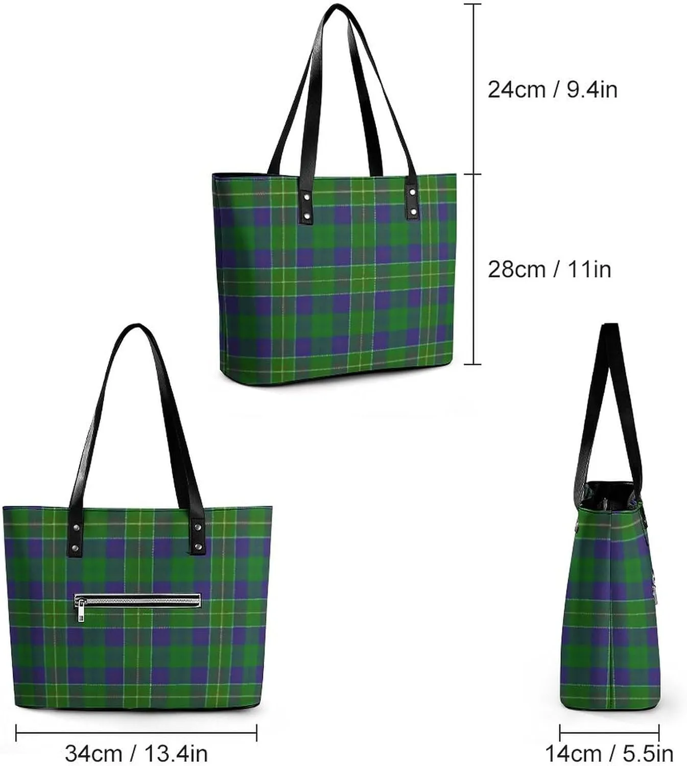 Royal Stewart Tartan Large Capacity Portable Leather Handbag