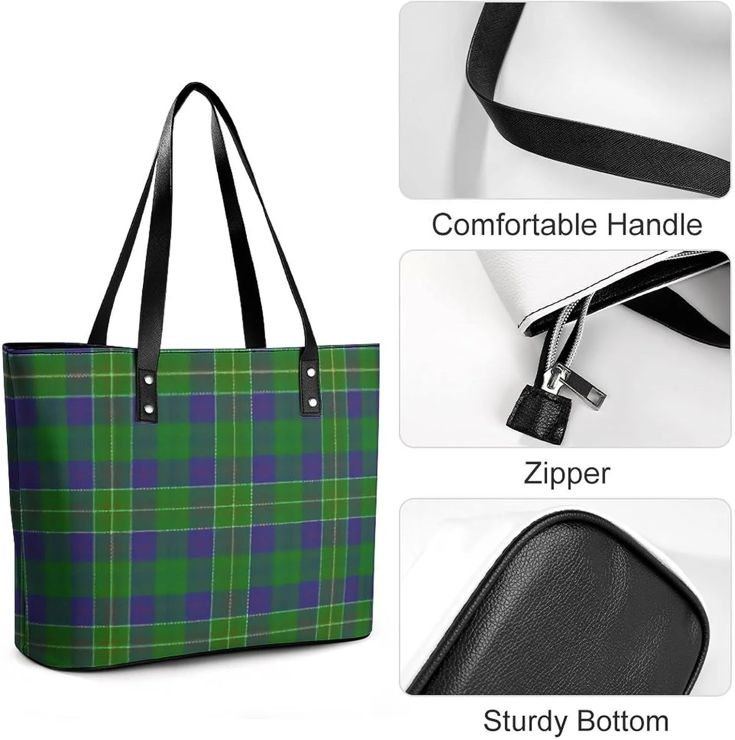 Royal Stewart Tartan Large Capacity Portable Leather Handbag