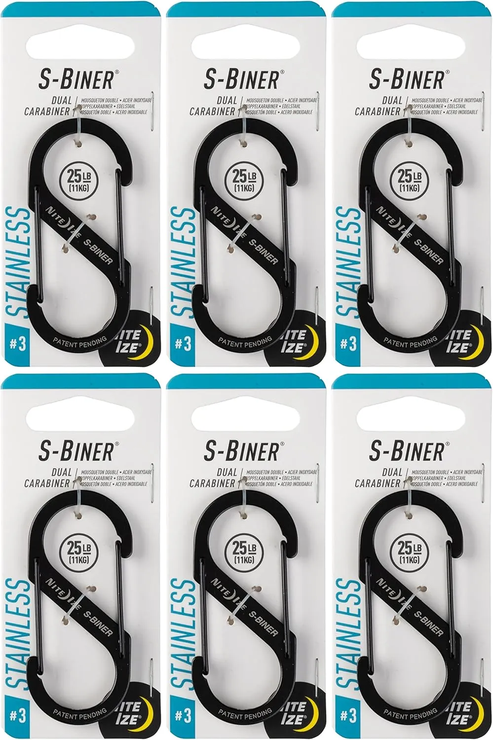 S-Biner, Size 3, Black ( 6 pack )