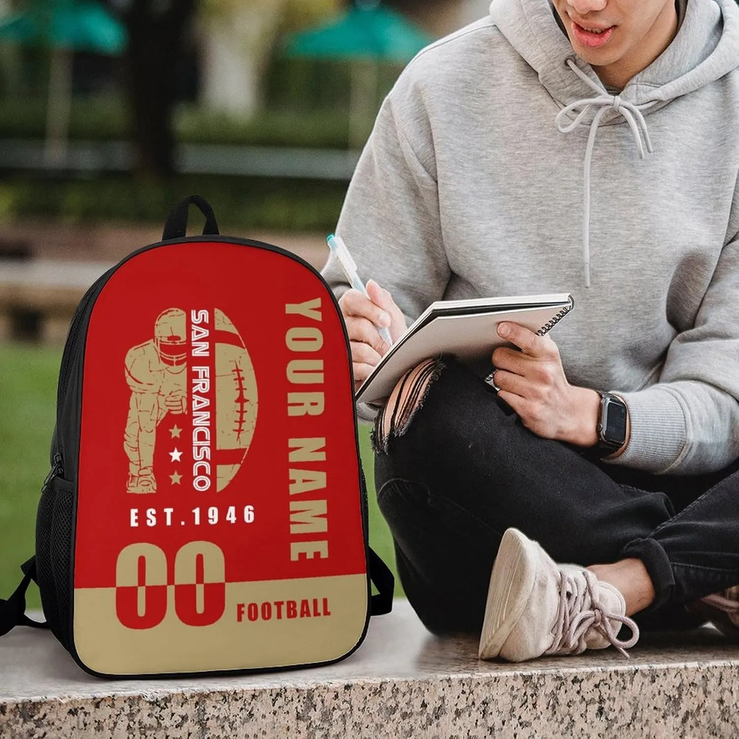 San Francisco Backpack 17 Inch SchoolBag, Personalized Any Name Number High Capacity Laptop Bag Casual Daypack for Man/Woman/Girl/Boy