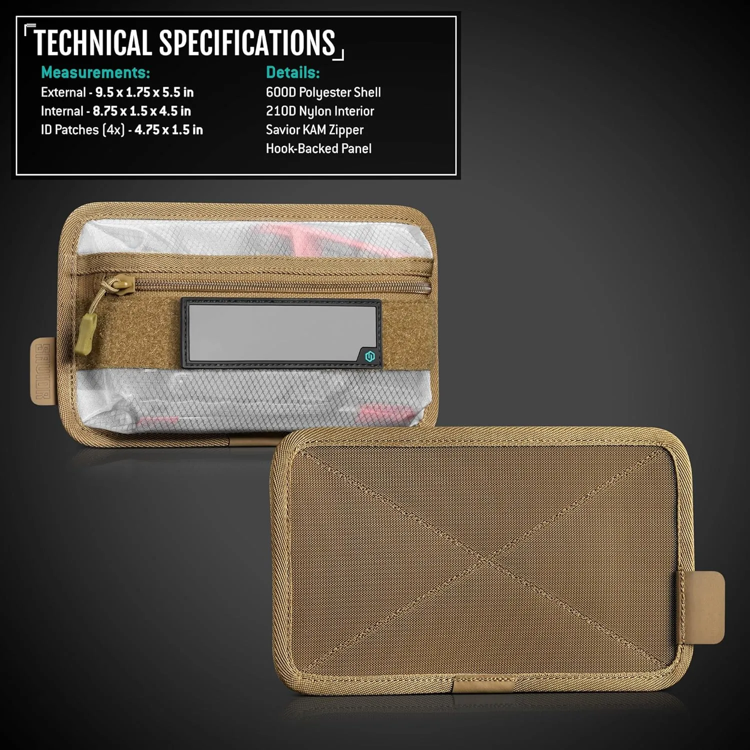 Savior Equipment Core Tactical Mesh Zipper Pouch, 9" x 5" Modular EDC Tool Organizer w/Writable ID Patches, Range Gear Utility Storage Pocket w/Hook Backing, Dump Pouch with Handle, 2-Pack
