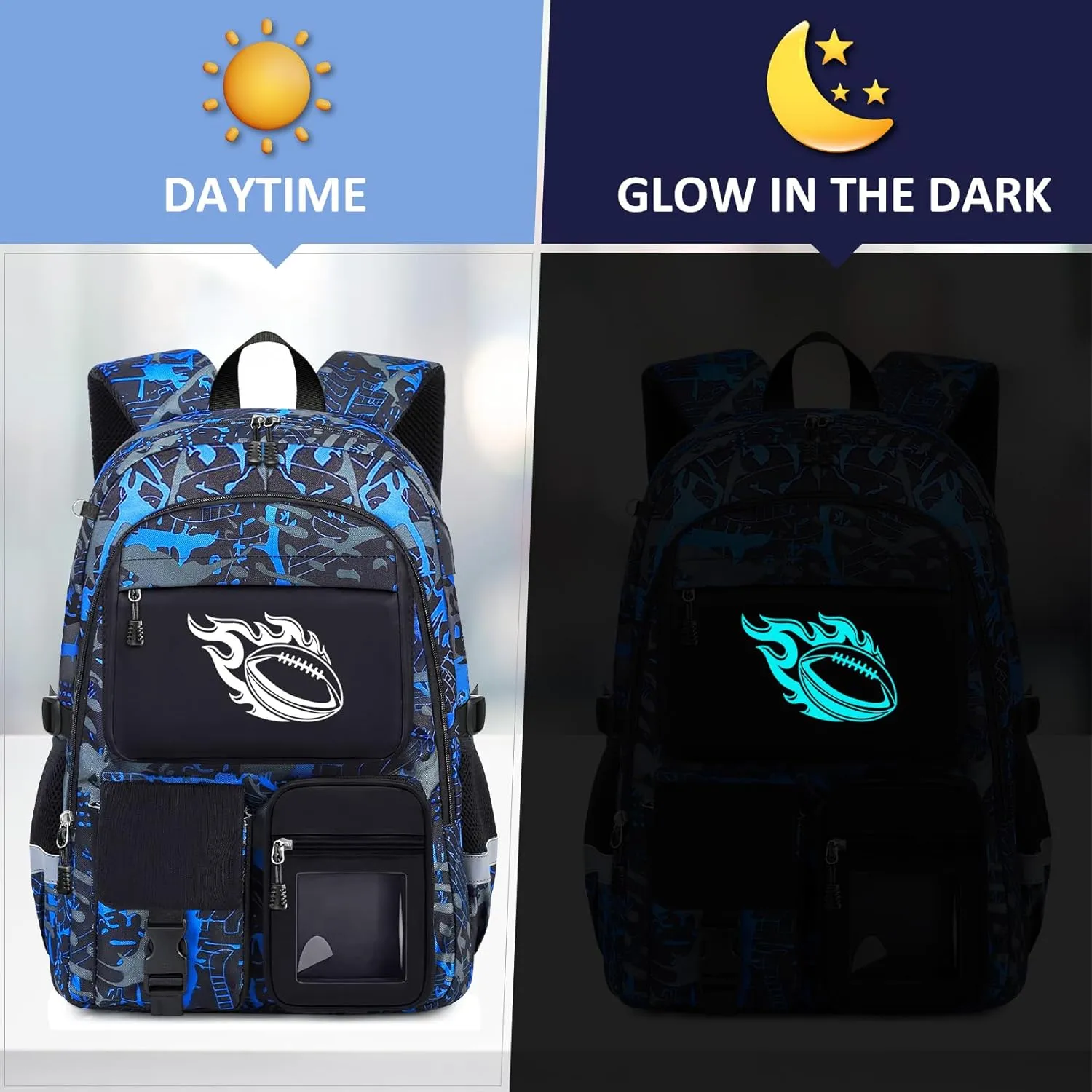 School Backpack for Boys - 4pcs American Football Boys Backpack with Lunch Box Set for Kids Teens Elementary Middle High School - 18" Large Capacity School Bookbag with Multiple Pockets