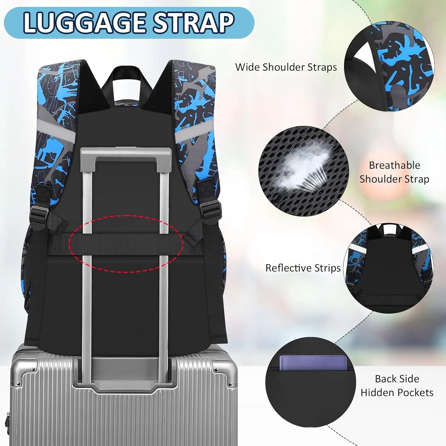 School Backpack for Boys - 4pcs American Football Boys Backpack with Lunch Box Set for Kids Teens Elementary Middle High School - 18" Large Capacity School Bookbag with Multiple Pockets