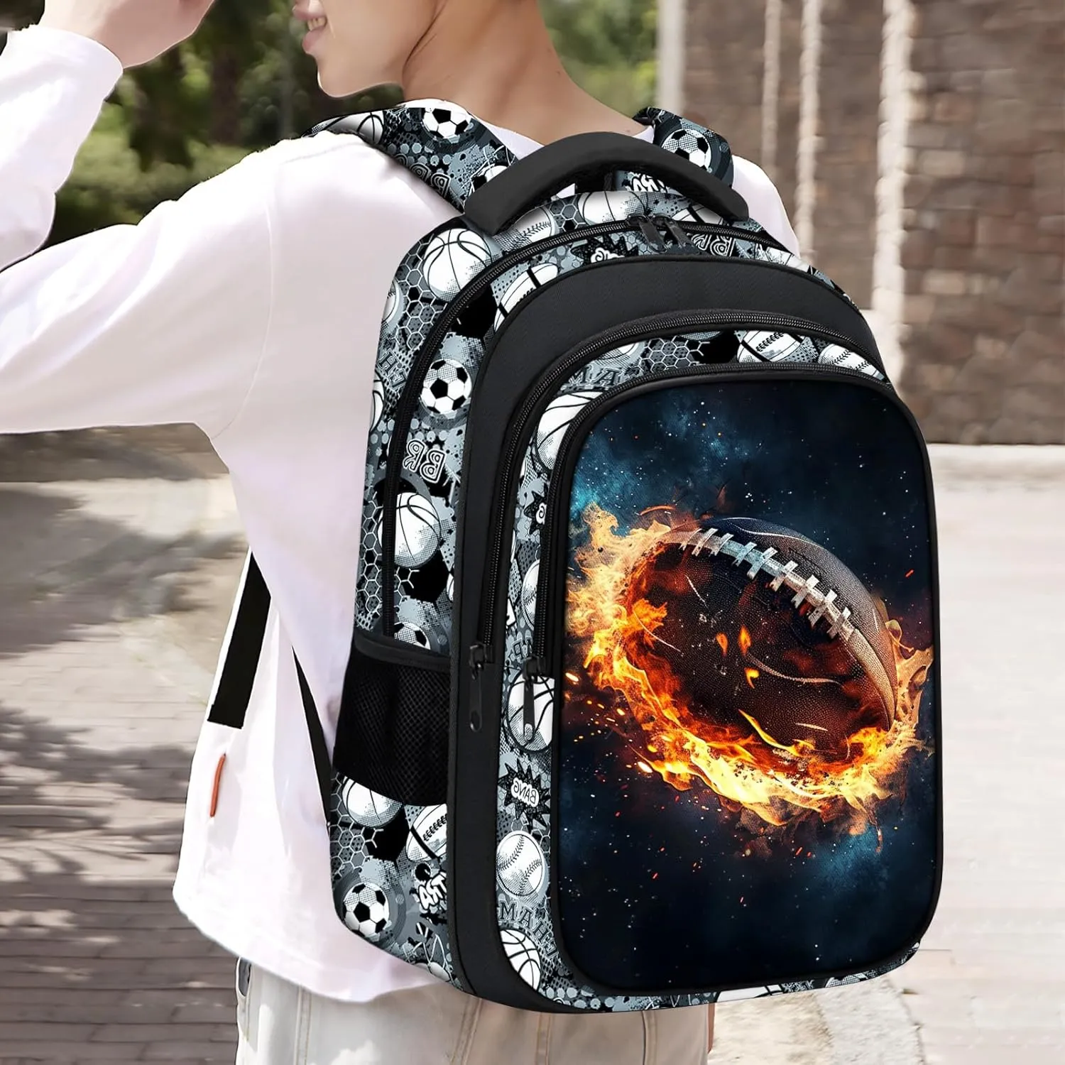 School Backpack for Boys - American Football Boys Backpack for Kids Children Teens Elementary Middle School - 17″ Sport Bookbag Travel Back Pack for Age 6-18