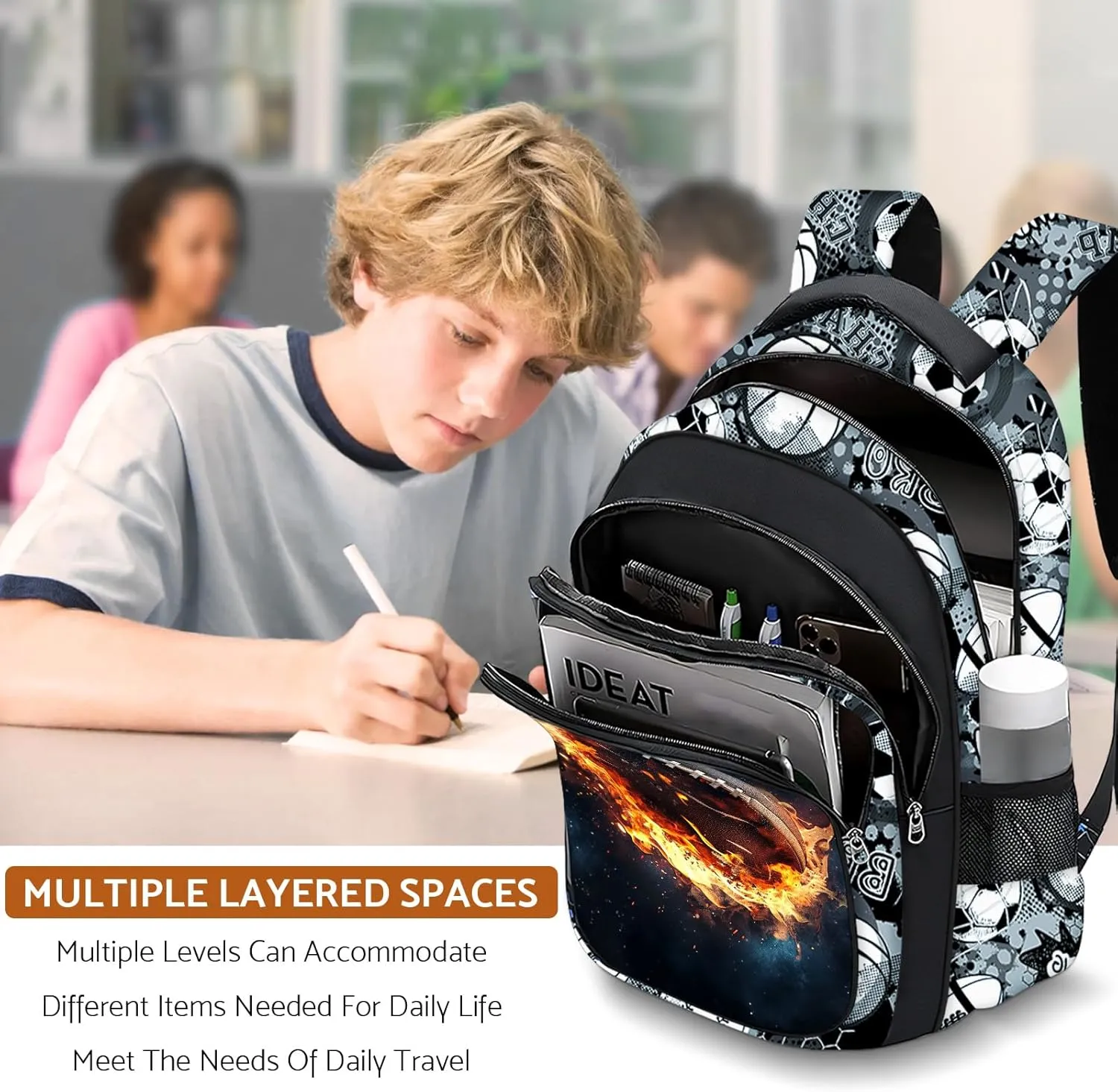 School Backpack for Boys - American Football Boys Backpack for Kids Children Teens Elementary Middle School - 17″ Sport Bookbag Travel Back Pack for Age 6-18